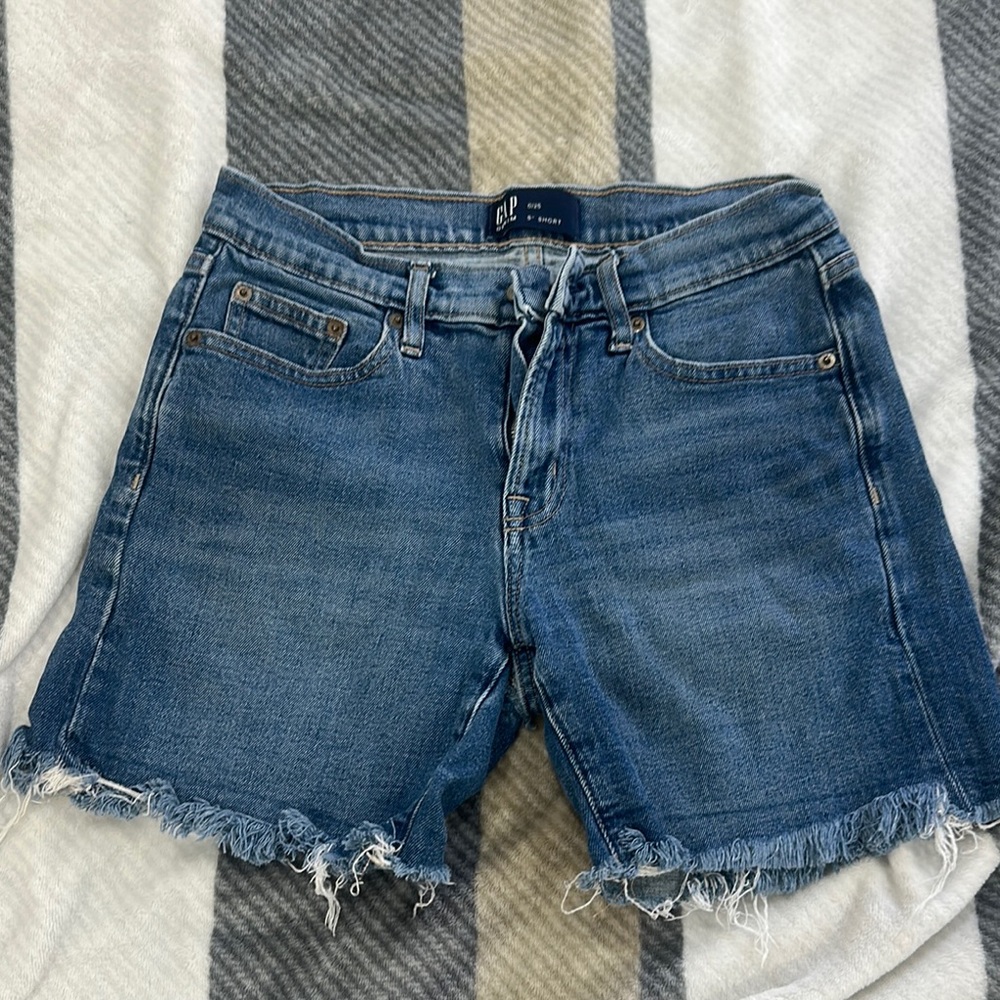 GAP Blue Jean Shorts with Frayed Hem and Vintage Appeal